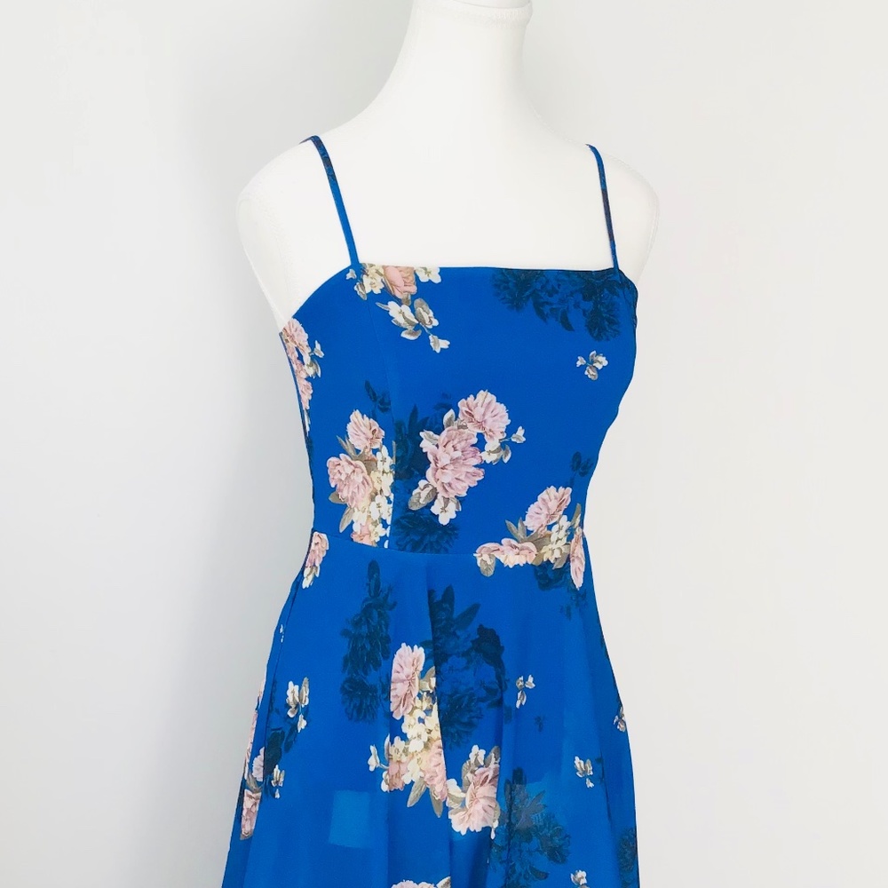 DOTTI size 8 blue floral chiffon dress with spaghetti straps - Picture 2 of 9